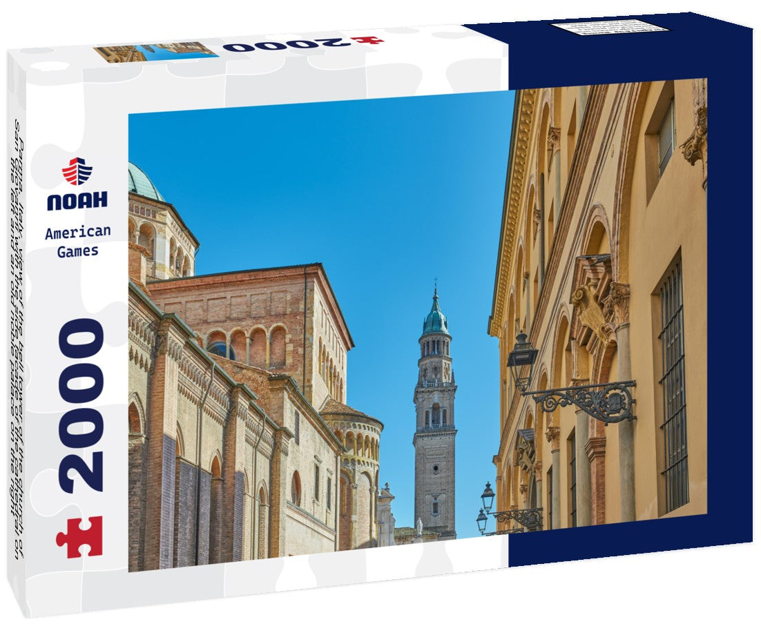 Parma, Italy, view of the bell tower of the church of San Giovanni with the side facade of the cathedral on the left and an old noble palace on the right 2000pc Puzzle
