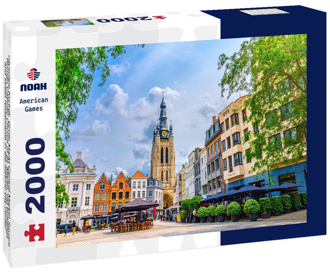 cityscape Kortrijk, Grote Markt Central Market Square, Roman Catholic Church of St. Martin, old buildings and street restaurants in the historic city center, old town Kortrijk, Flemish Region, Belgium 2000pc Puzzle