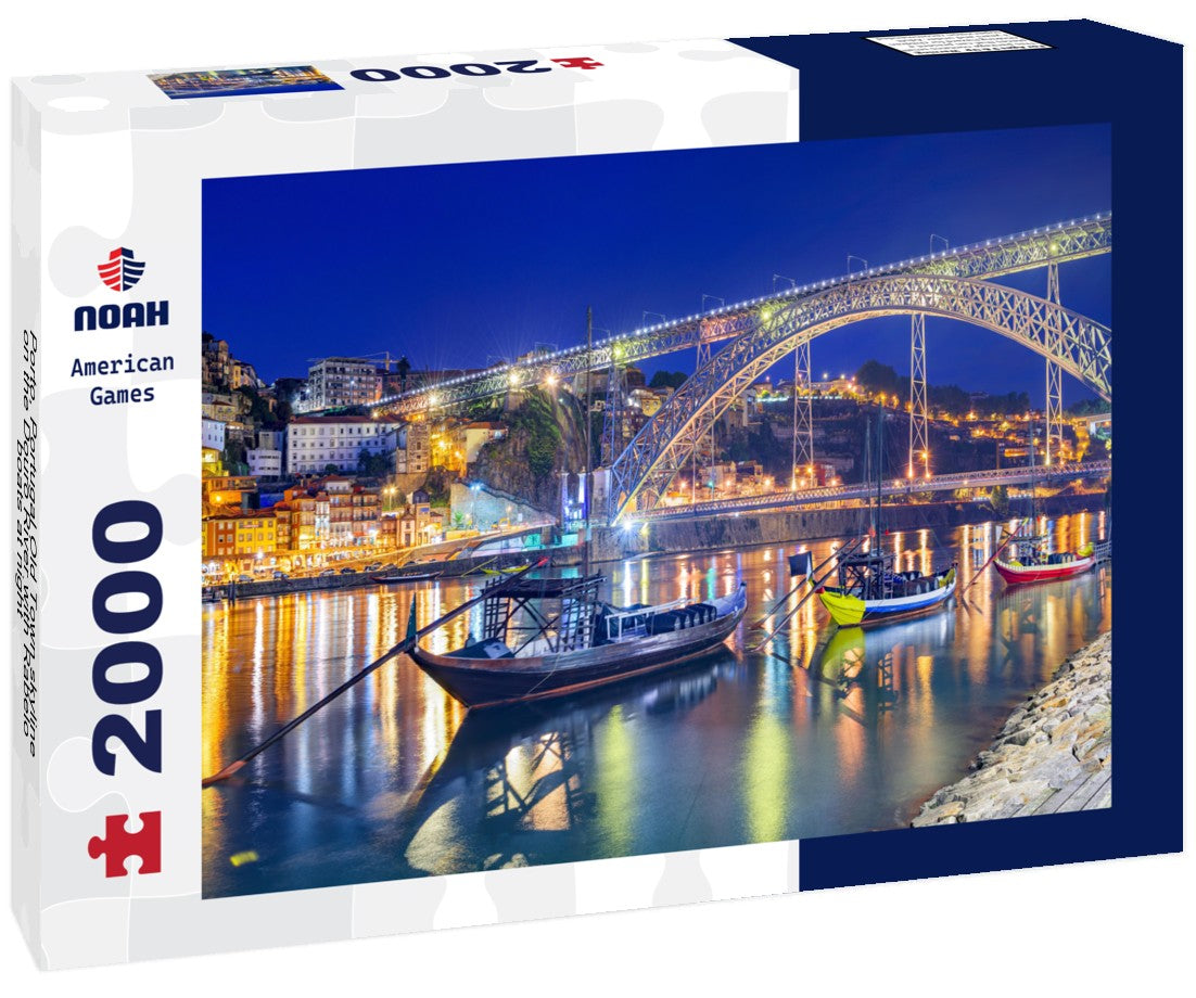 Porto, Portugal Old Town skyline on the Douro River with Rabelo boats at night 2000pc Puzzle
