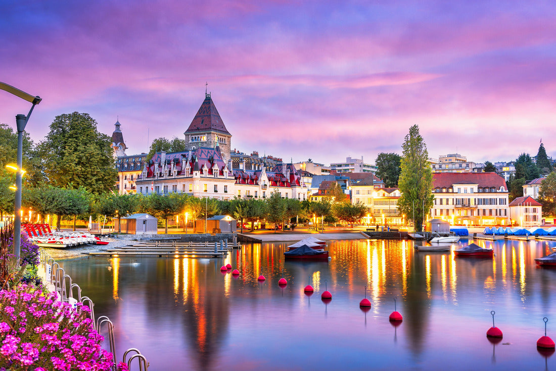 Noah Jigsaw Puzzle Lausanne, Switzerland from the Ouchy Promenade on Lake Leman at twilight 2000 pieces