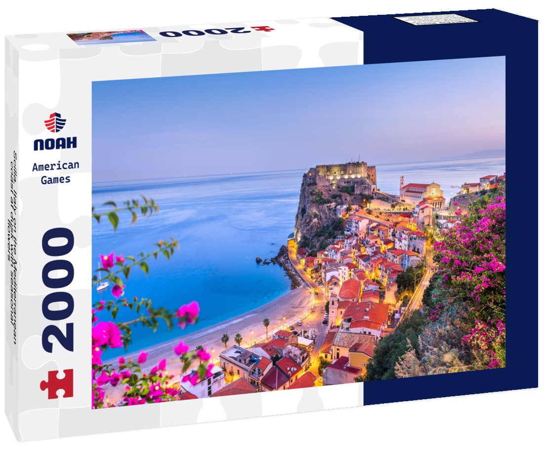 Scilla, Italy on the Mediterranean coast at dusk with seasonal flowers 2000pc Puzzle