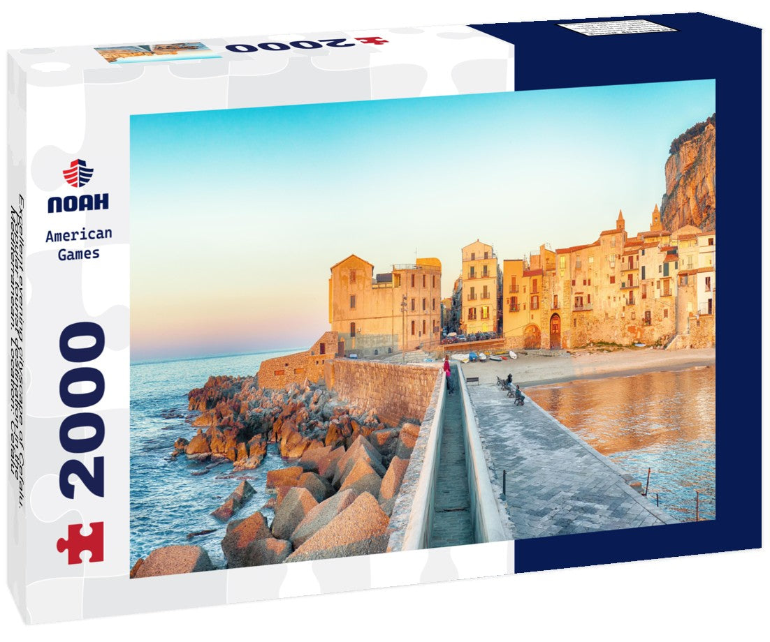 Excellent evening cityscape of Cefalu. Popular tourist destination in the Mediterranean. Location: Cefalu, Province of Palermo, Sicily, Italy 2000pc Puzzle
