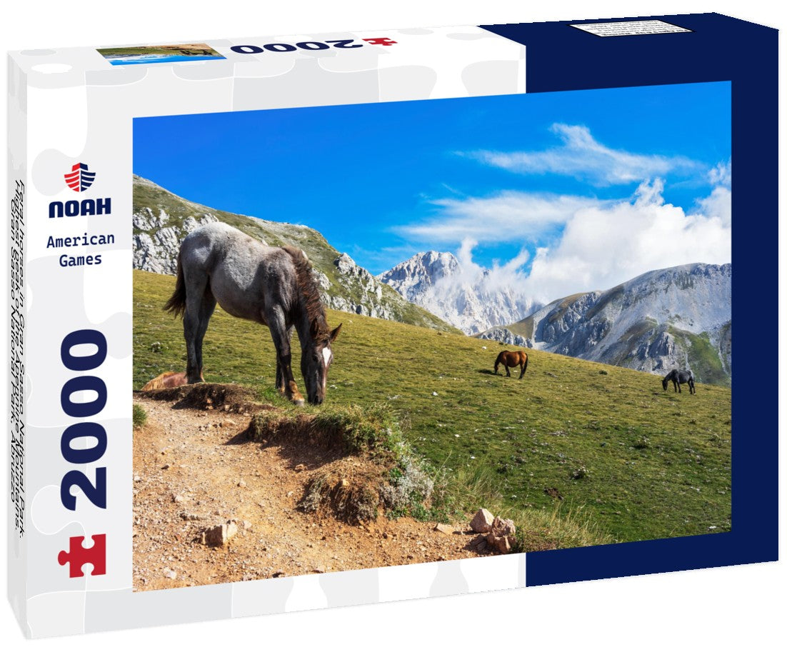 Feral horses in Gran Sasso National Park. Highest peak of the Apennine Mountains. Gran Sasso National Park, Abruzzo, Italy 2000pc Puzzle