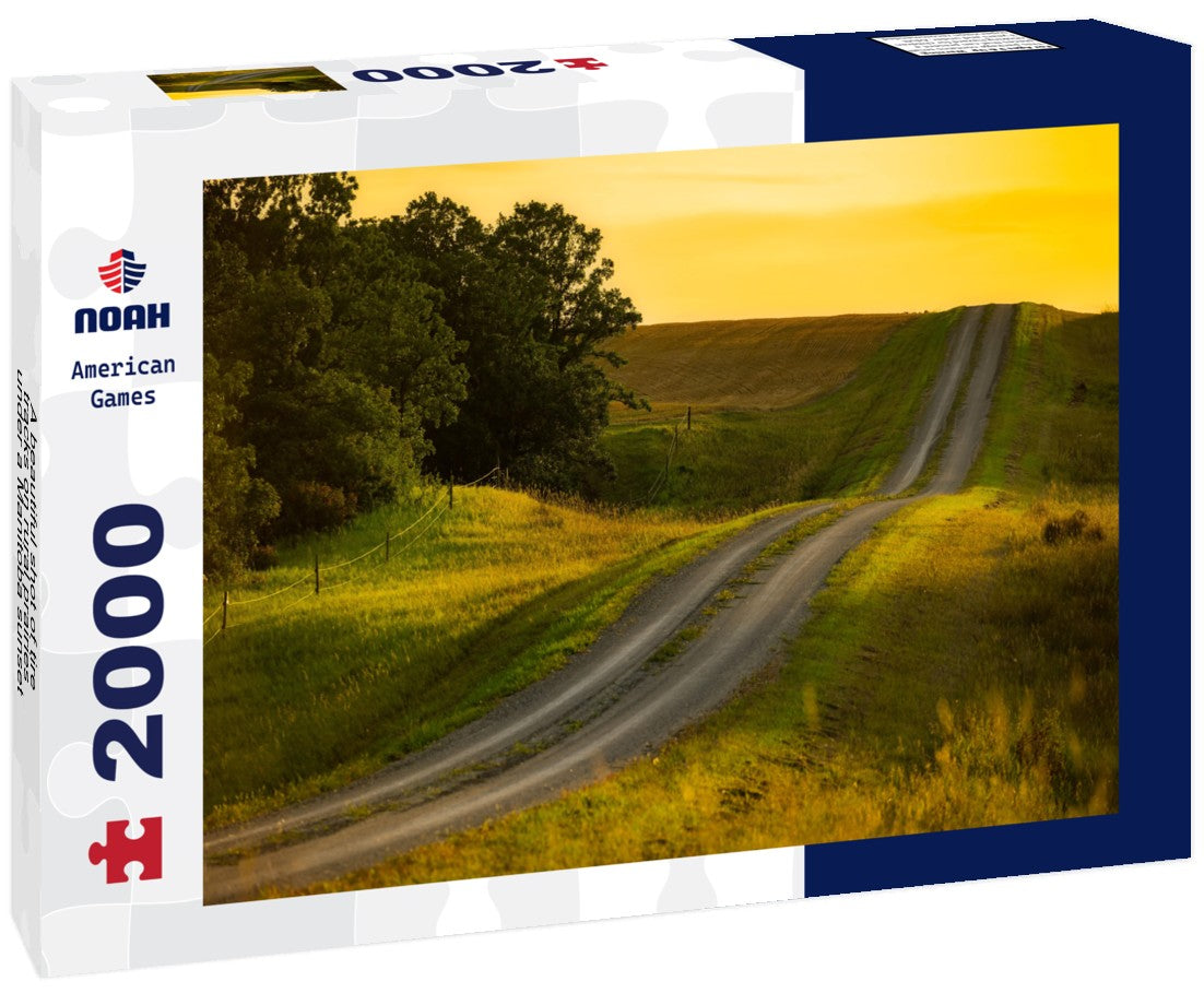 A beautiful shot of tire tracks on rural prairies under a Manitoba sunset 2000pc Puzzle