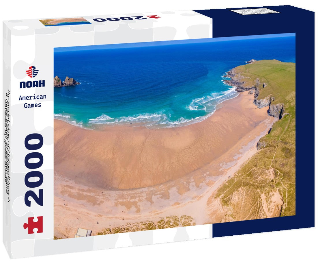 the aerial view of Holywell beach, a huge beach of golden sand covered by grass dunes 2000pc Puzzle
