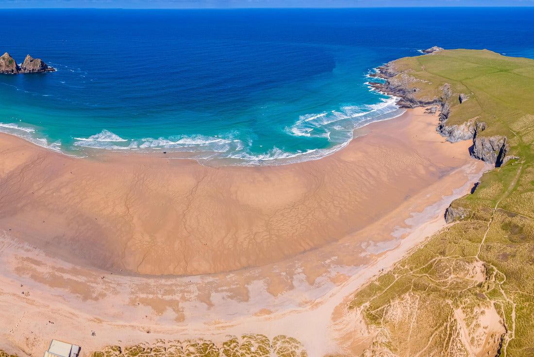 the aerial view of Holywell beach, a huge beach of golden sand covered by grass dunes 2000pc Puzzle