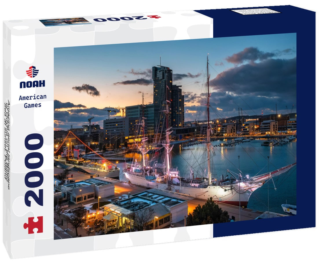 Amazing aerial landscape of Gdynia on the Baltic Sea at sunset. Poland 2000pc Puzzle