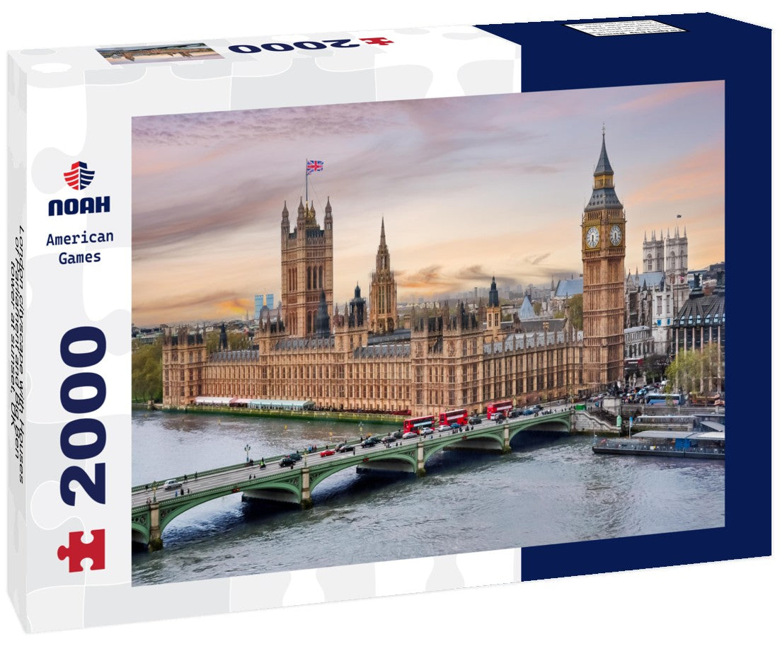 London cityscape with Houses of Parliament and Big Ben tower at sunset, UK 2000pc Puzzle