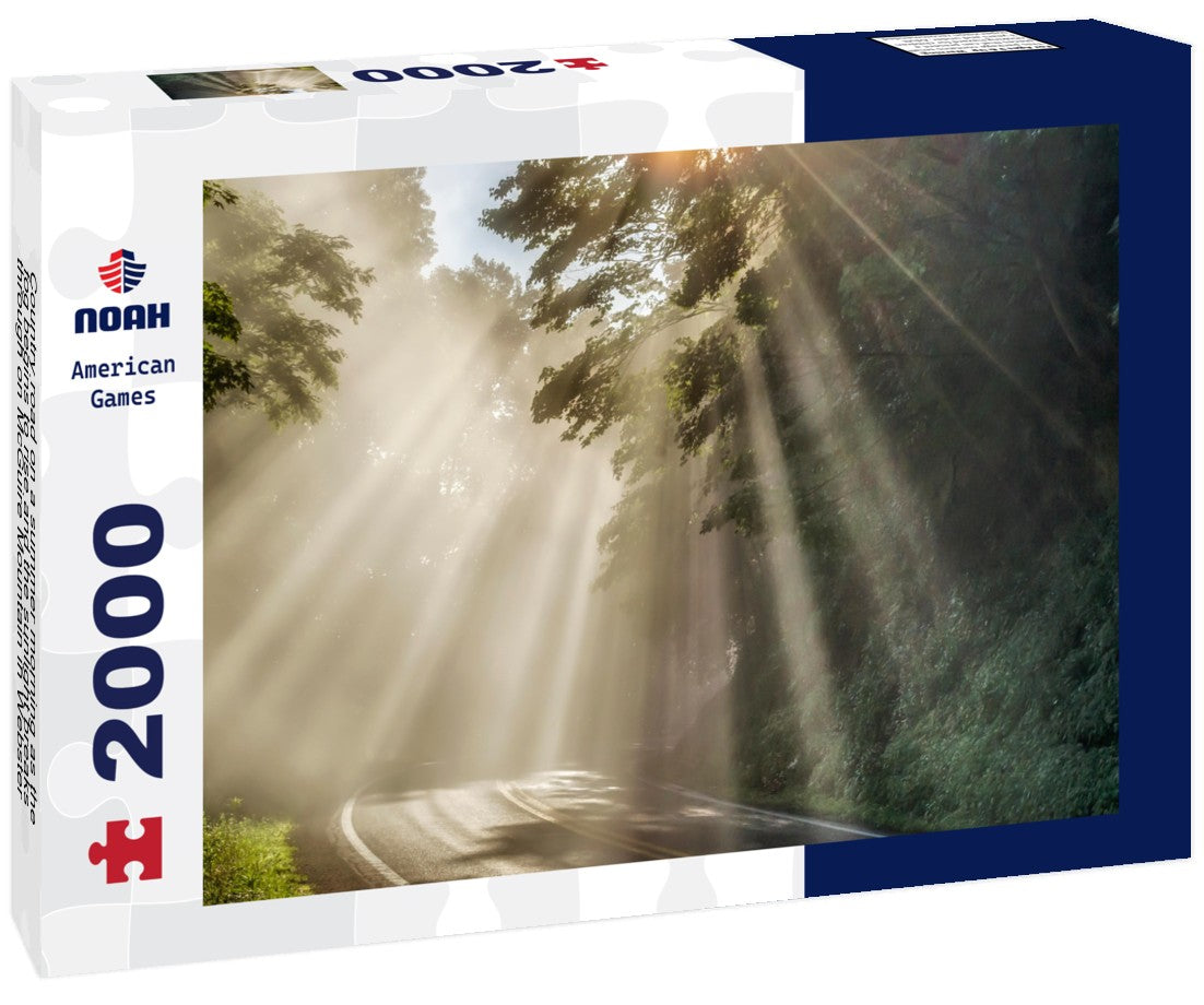 Country road on a summer morning as the fog begins to rise and the sunlight breaks through on McGuire Mountain in Webster County, West Virginia, USA 2000pc Puzzle