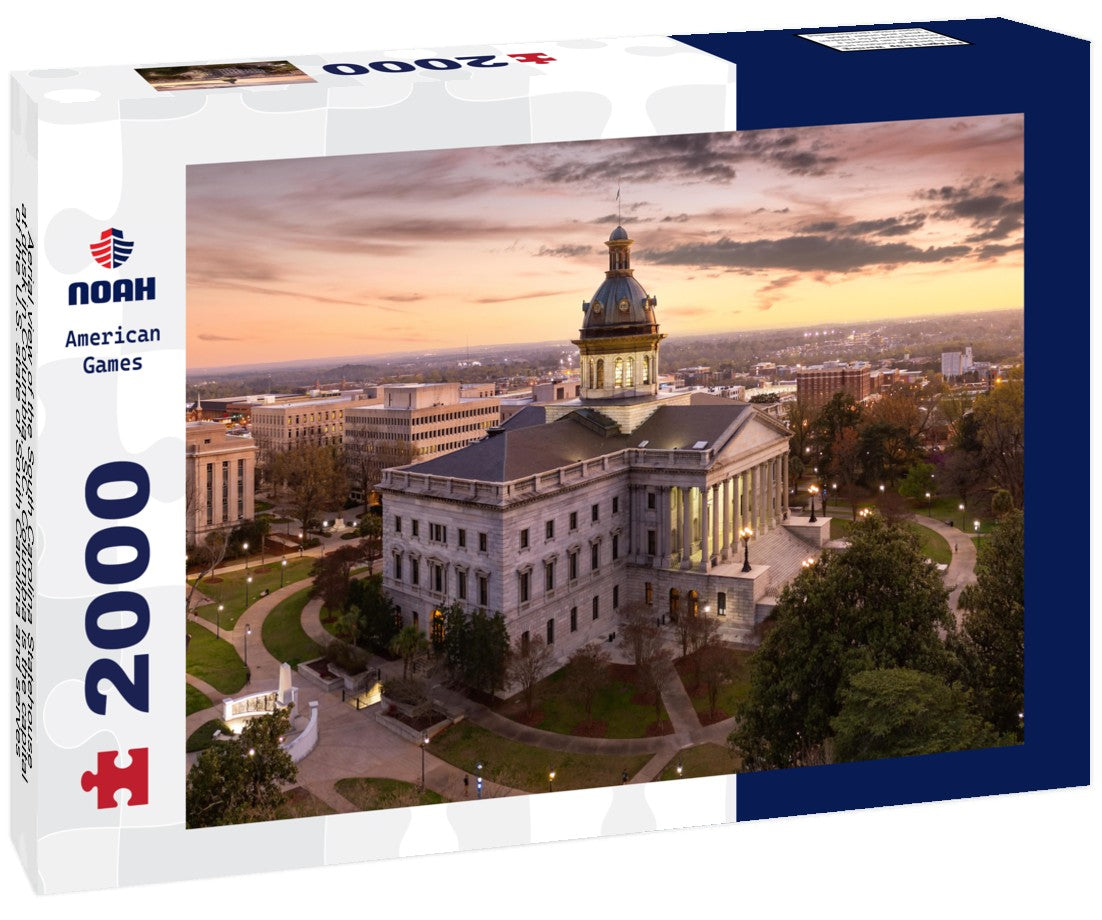 Aerial view of the South Carolina Statehouse at dusk in Columbia, SC. Columbia is the capital of the U.S. state of South Carolina and serves as the county seat of Richland County 2000pc Puzzle