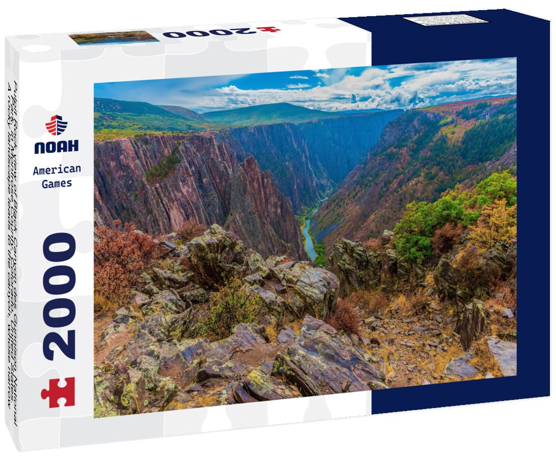 Pulpit Rock view of Black Canyon des Gunnison National Park, in Montrose County, Colorado, United States. A rocky landscape leads to the canyon, whose narrow Gunnison River lies far below 2000pc Puzzle