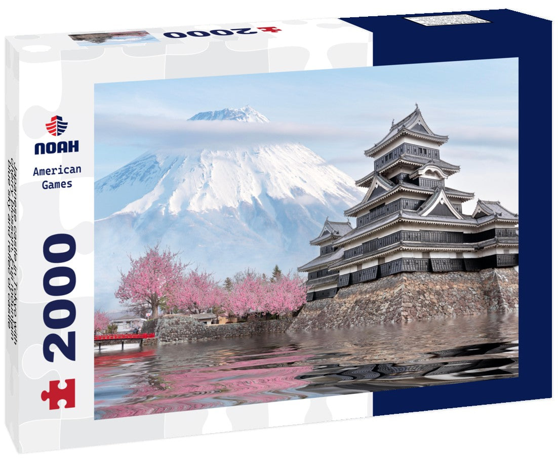 Japanese castle in Tokyo with cherry blossom, Fuji mountain blue sky and reflec of castle in river, Tokyo city, Japan 2000pc Puzzle