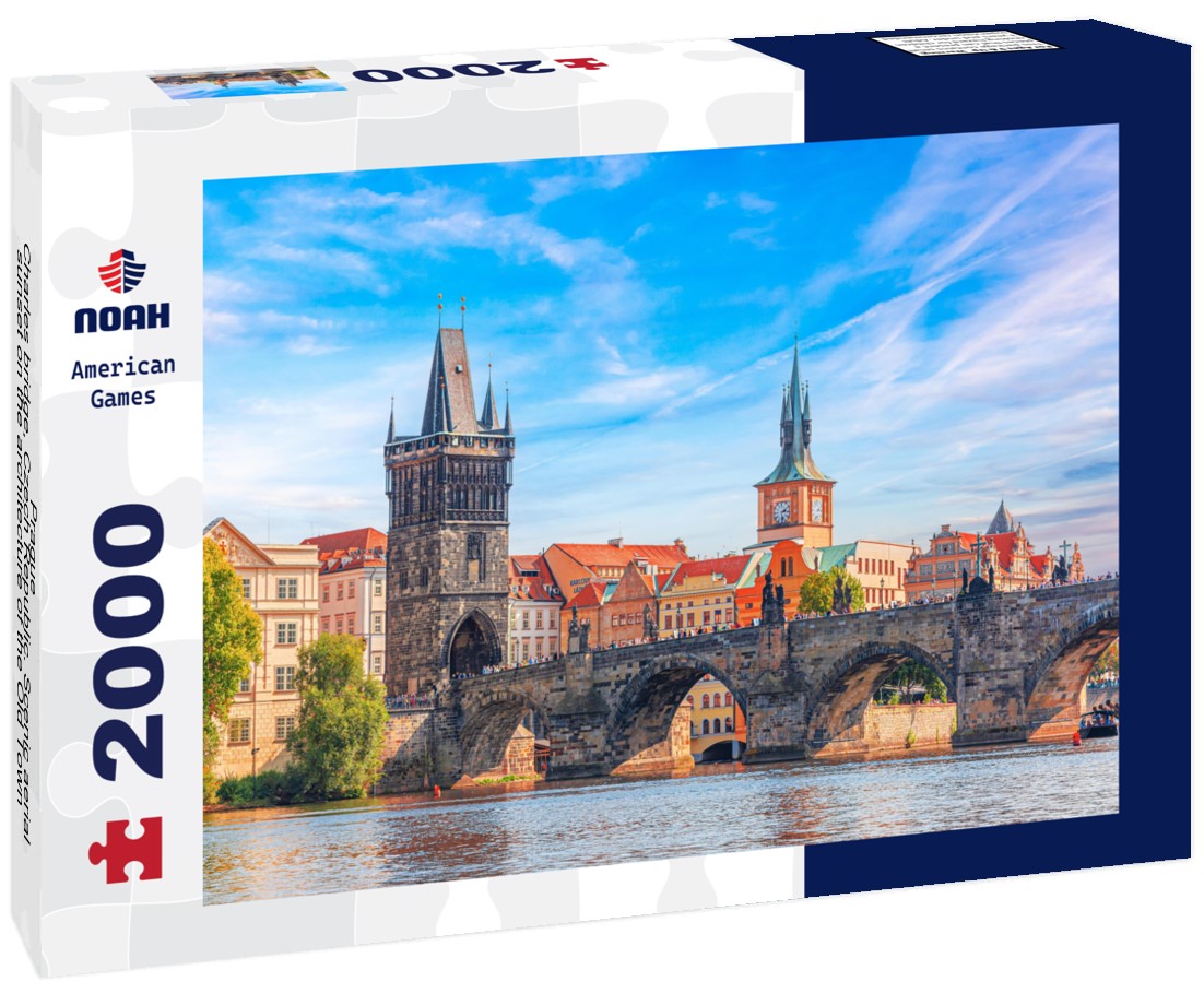 Prague - Charles bridge, Czech Republic. Scenic aerial sunset on the architecture of the Old Town Pier and Charles Bridge over the Vltava River in Prague, Czech Republic 2000pc Puzzle