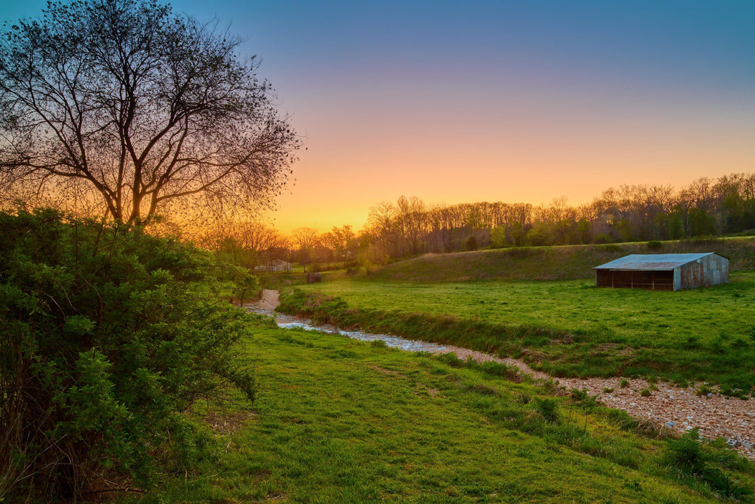 Sunset at a farm with an old barn near Bentonville, Arkansas 2000pc Puzzle