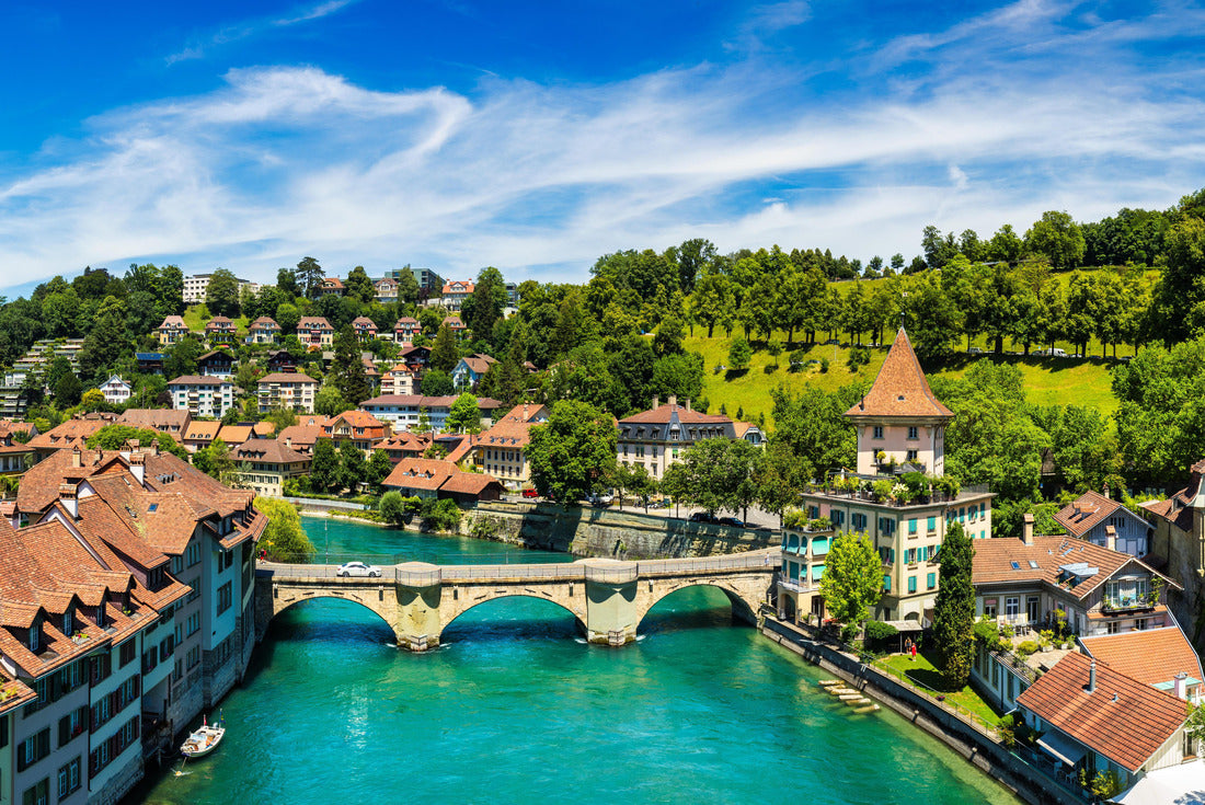 Noah Jigsaw Puzzle View of the Bern city center and the Nydeggbrücke bridge over the Aare river, Bern, Switzerland. Bern's old town with the Aare river flowing around the city on a sunny day, Bern, Switzerland 2000 pieces