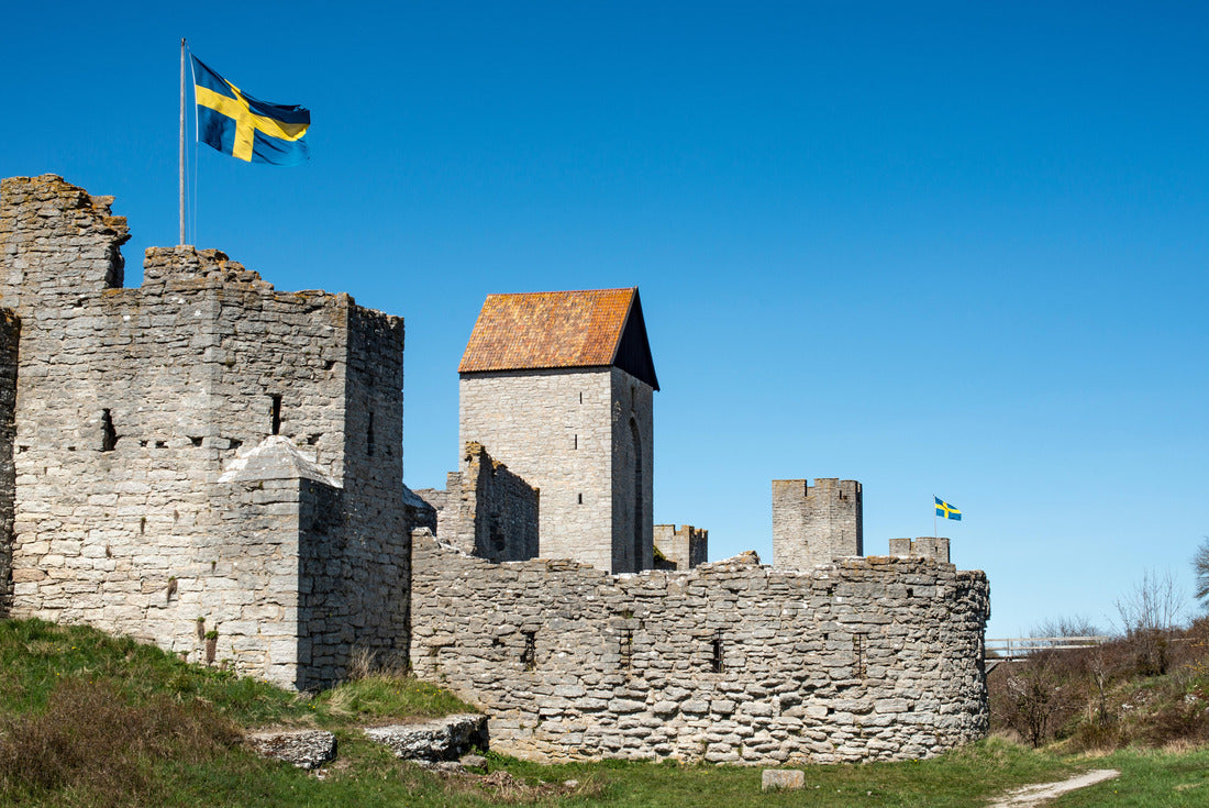 Visby medieval walled city and old town in Gotland, Sweden with Swedish flag 2000pc Puzzle