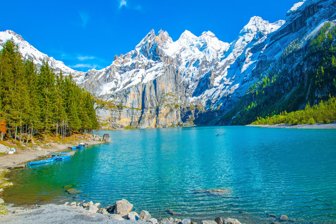 Noah Jigsaw Puzzle Amazing tourquoise Lake Oeschinen with waterfalls and Swiss Alps, Kandersteg, Bernese Oberland, Switzerland 2000 pieces