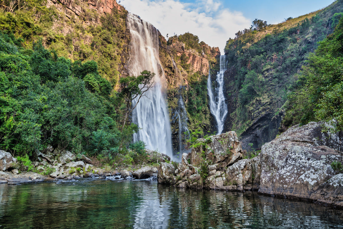Noah Jigsaw Puzzle The Lisbon Waterfalls and their reflection over the river Lisbon with blue sky clouds, Panorama Route, Mpumalanga, South Africa 2000 pieces
