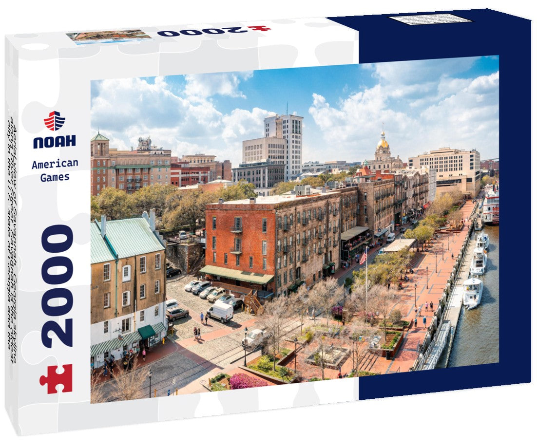 Aerial view of Savannah, Georgia skyline along River Street. Savannah is the oldest city in the U.S. state of Georgia and the county seat of Chatham County 2000pc Puzzle