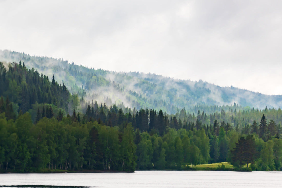 Cloud forest mountains above Tvallen Lake. It is located east of Axland, south-west of Geschmackorp. Idyllic Swedish landscape. Sweden's 2000pc Puzzle