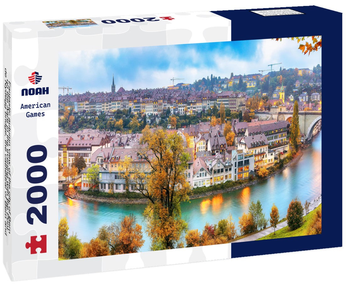 Fantastic autumn view of the city of Bern on the Aare in the evening with the Pont de Nydegg bridge, the cathedral of Bern and the Nydeggkirche - Protestant church 2000pc Puzzle