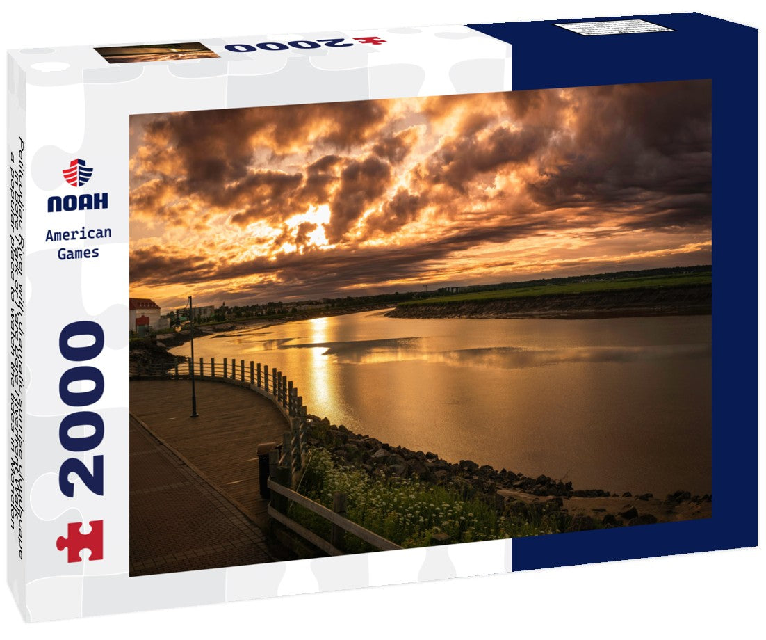 Petitcodiac River with dramatic sunrise cloudscape in Bore Park or Parc Bore Riverfront Walk, a popular place to watch the tides in Moncton, New Brunswick, Canada 2000pc Puzzle