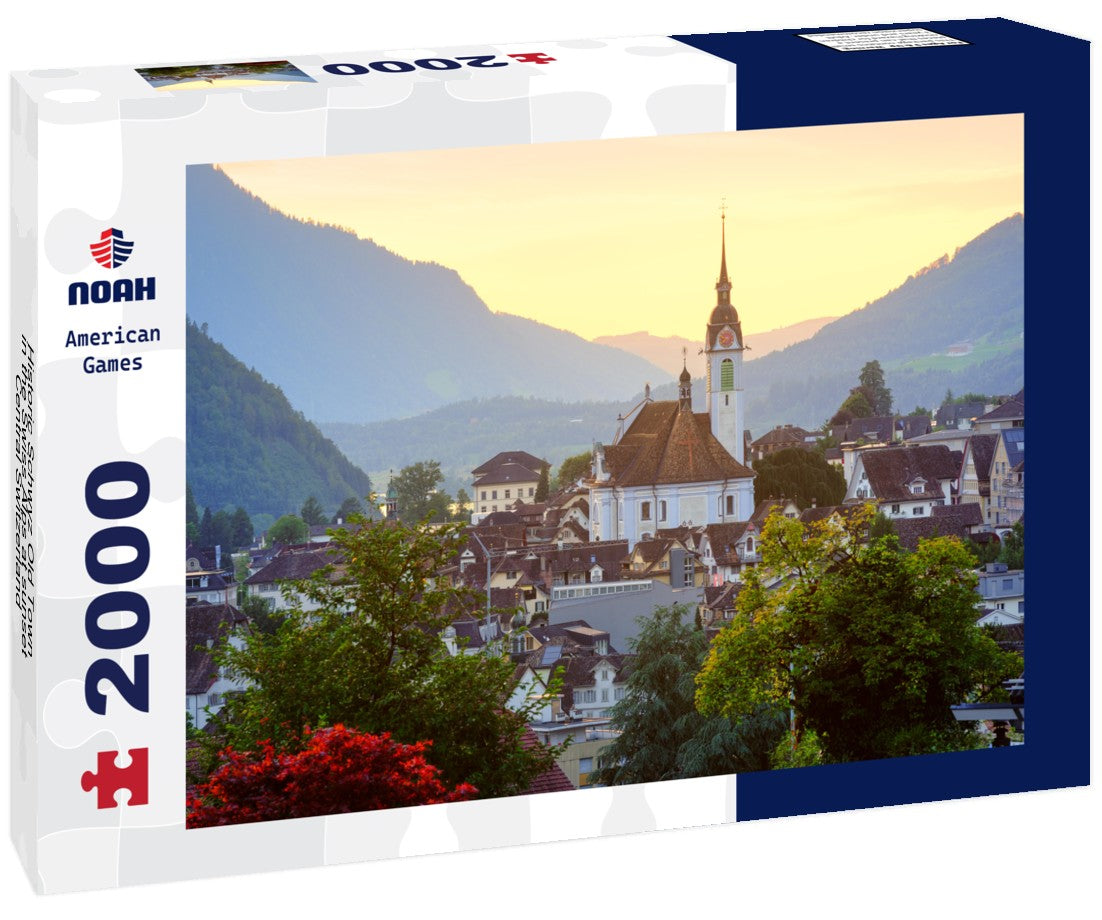 Historic Schwyz Old Town in the Swiss Alps at sunset, Central Switzerland 2000pc Puzzle