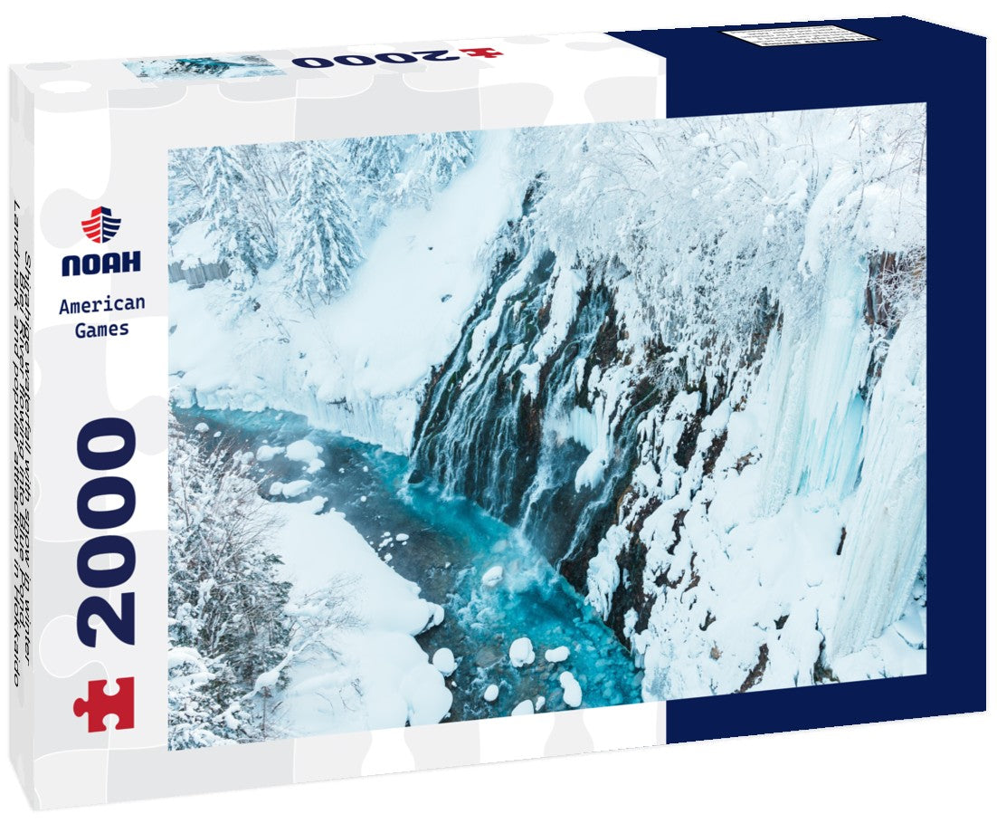 Shirahige waterfall with snow in winter, Biei River flowing into Blue Pond. Landmark and popular attraction in Hokkaido, Japan 2000pc Puzzle