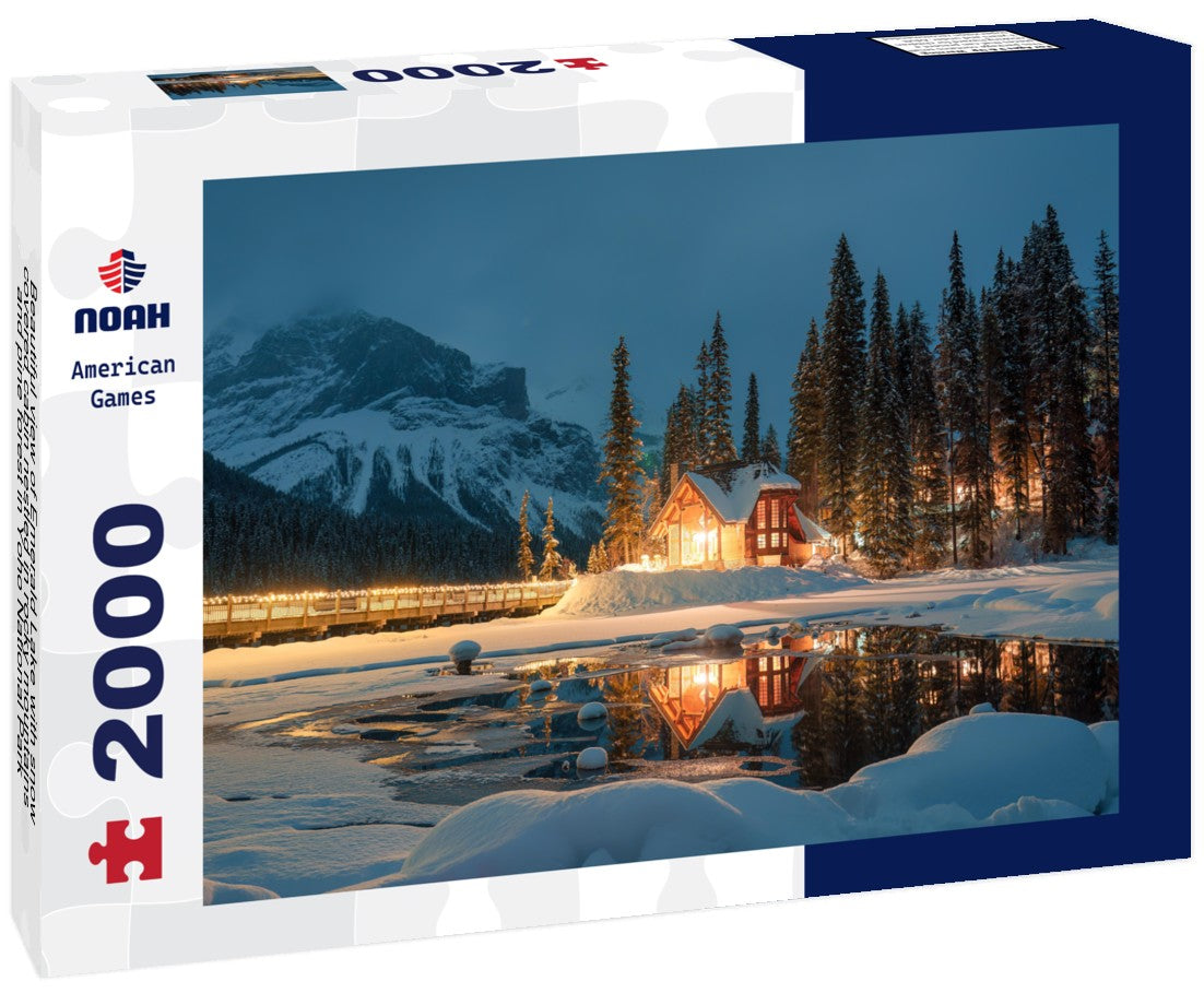 Beautiful view of Emerald Lake with snow-covered cabin nestled in rocky mountains and pine forest in Yoho National Park, British Columbia, Canada 2000pc Puzzle