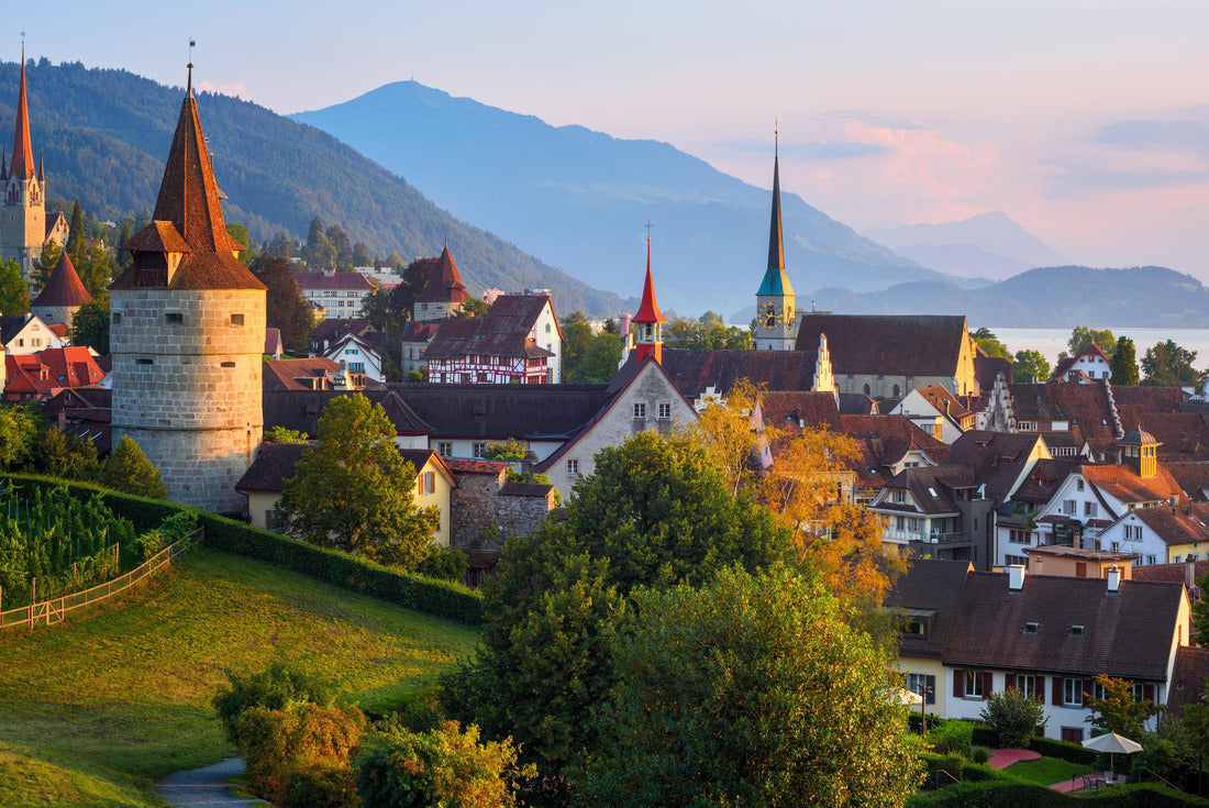 the medieval town of Zug and the surrounding Swiss Alps at sunset, Switzerland 2000pc Puzzle