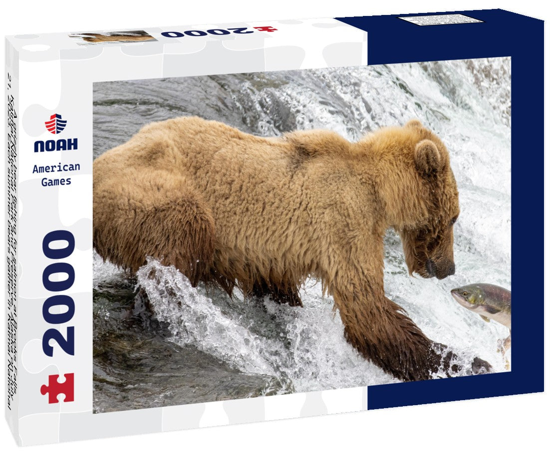 A grizzly bear fishing for salmon at Brooks Falls, Katmai National Park and Preserve, Alaska on July 21, 2023. Each summer bears gather in Katmai National Park to feed on the abundance of salmon 2000pc Puzzle