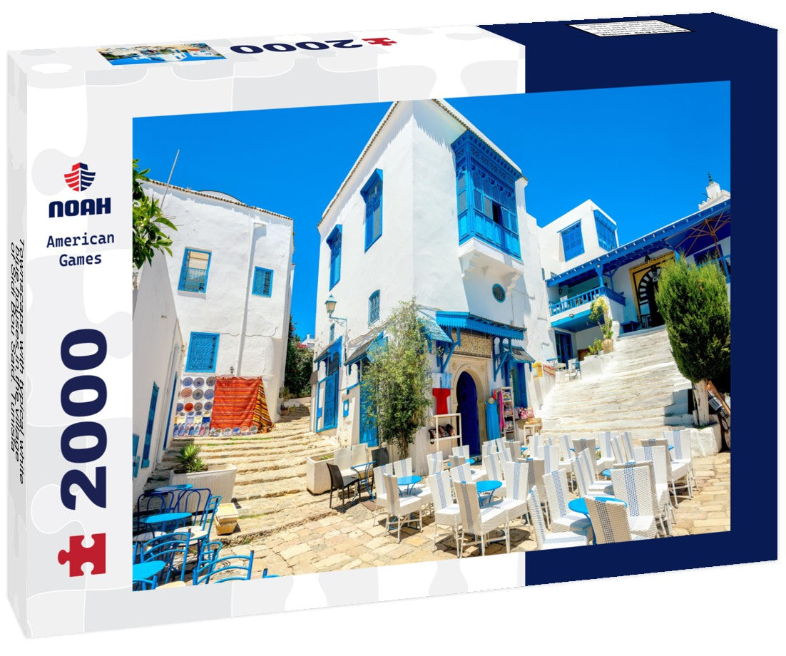 Townscape with typical white, blue houses in the village of Sidi Bou Said. Tunisia 2000pc Puzzle