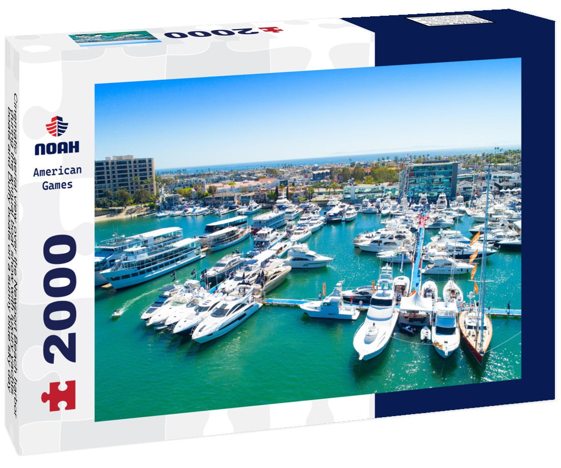 Cinematic aerial view over the Newport Beach harbor during the annual boat show with luxury yachts, boats and Duffy boats on a sunny blue sky day 2000pc Puzzle