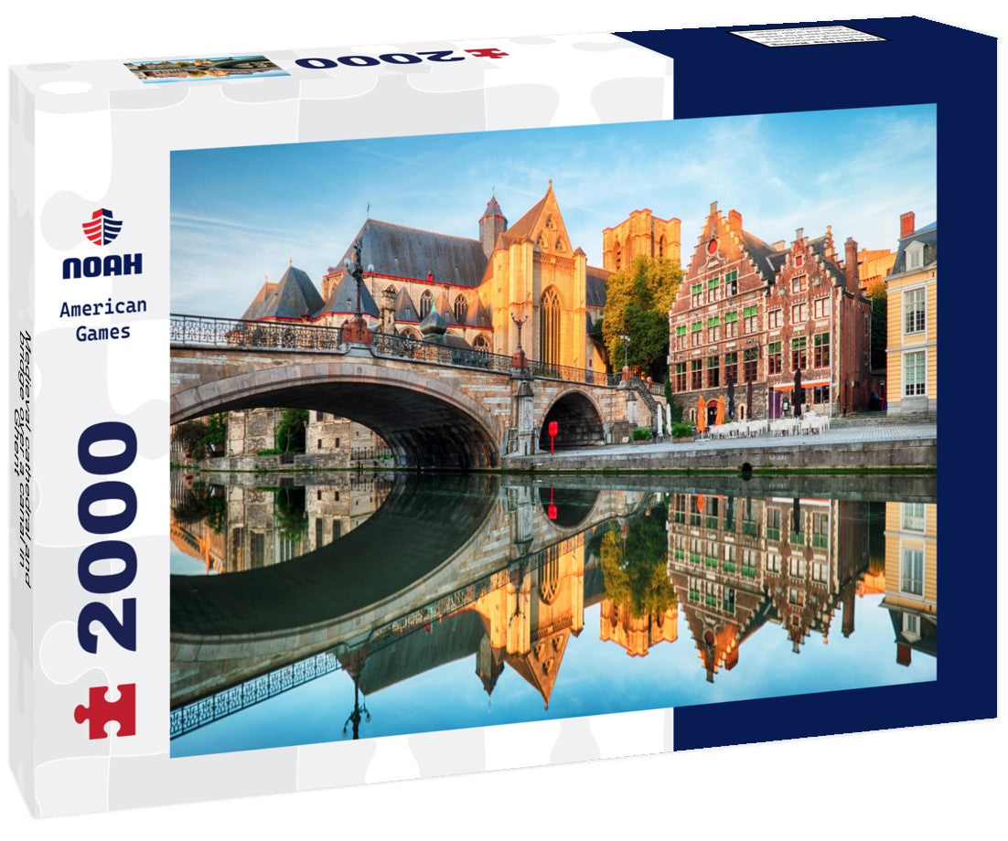 Medieval cathedral and bridge over a canal in Ghent - Ghent, Belgium, Sint - Michielskerk 2000pc Puzzle
