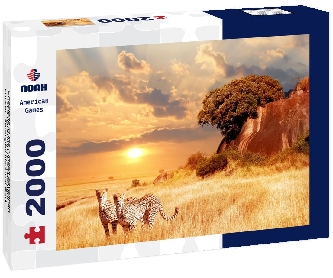 Cheetahs in the African savannah on a backdrop of a beautiful sunset. Serengeti National Park. Tanzania. Africa 2000pc Puzzle