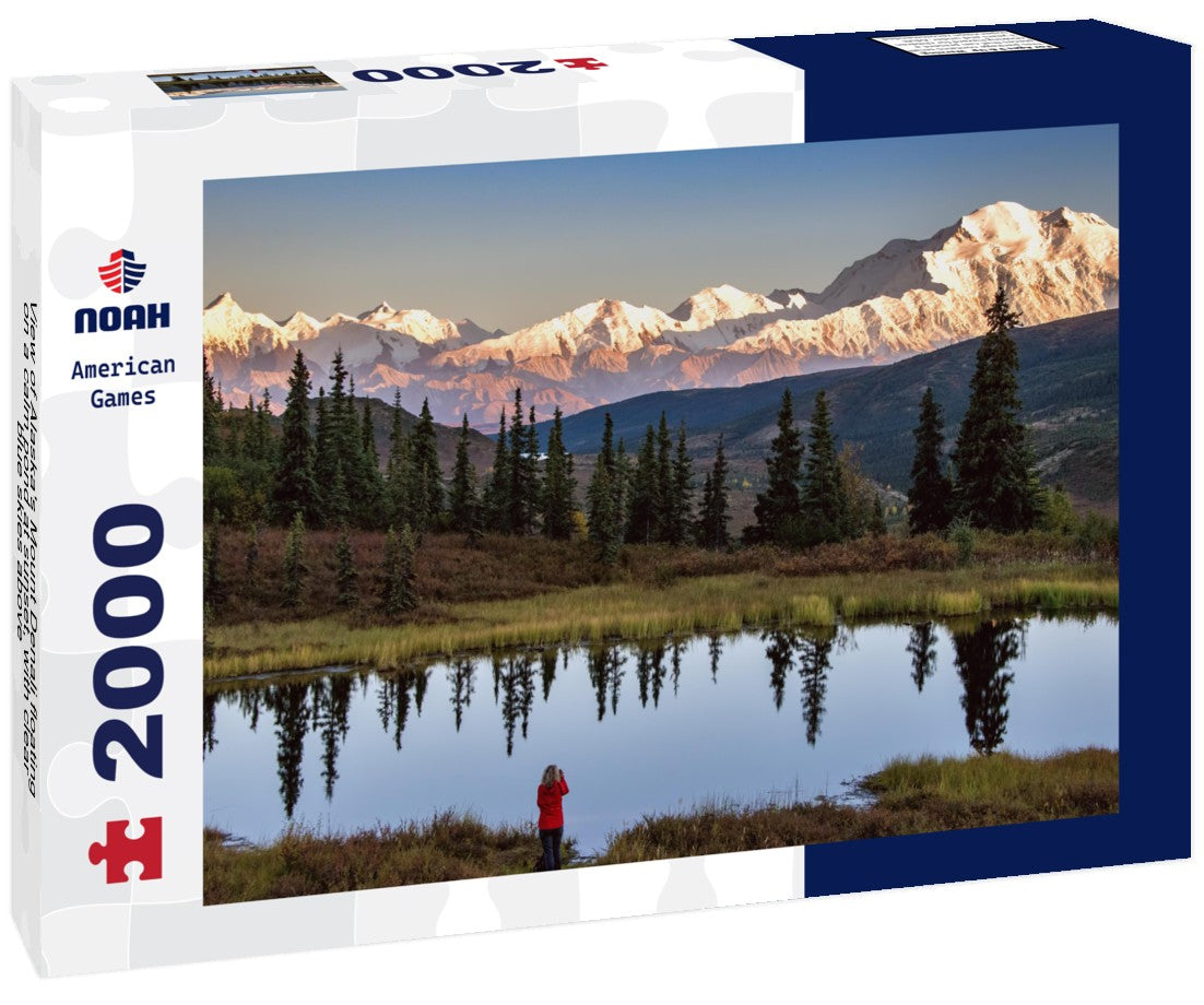 Alaska's Mount Denali floating on a calm pond at sunset, with clear blue skies above 2000pc Puzzle