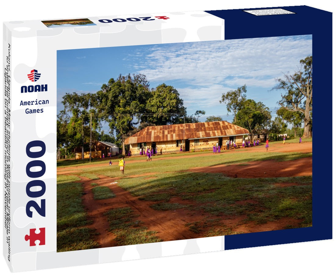 Kolonyi, Uganda: Many students with purple uniform waiting to enter the primary school in Kolonyi near Mbale in Uganda on a beautiful morning in November 2000pc Puzzle