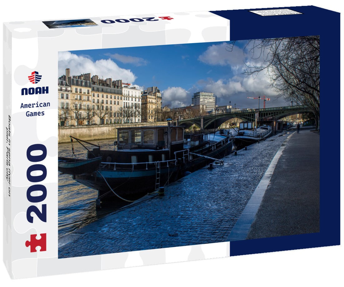 Boats in sena river on pier, Paris city 2000pc Puzzle