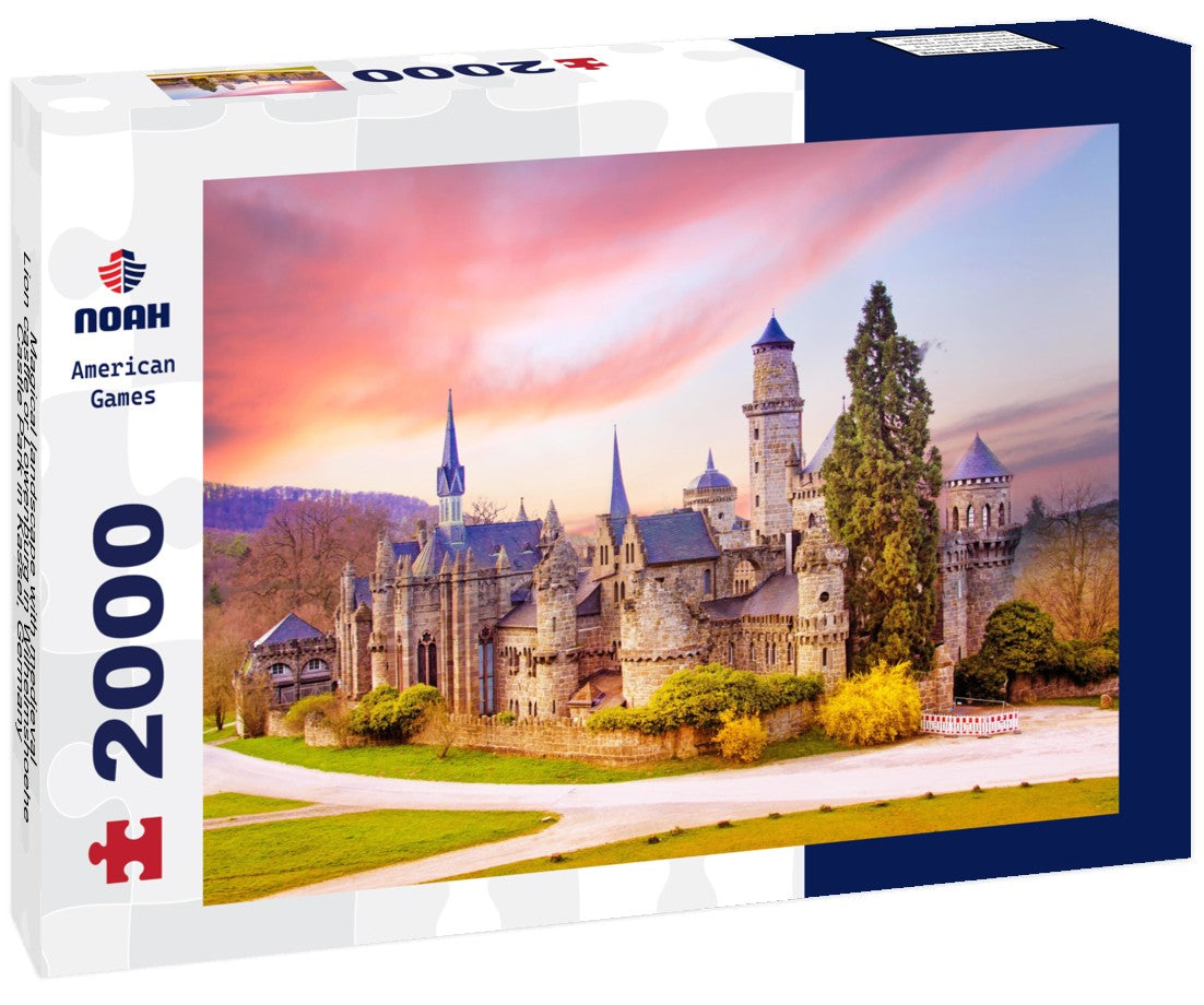 Magical landscape with medieval Lion castle or Lowenburg in Wilhelmshoehe Castle Park in Kassel, Germany, Europe at dawn 2000pc Puzzle