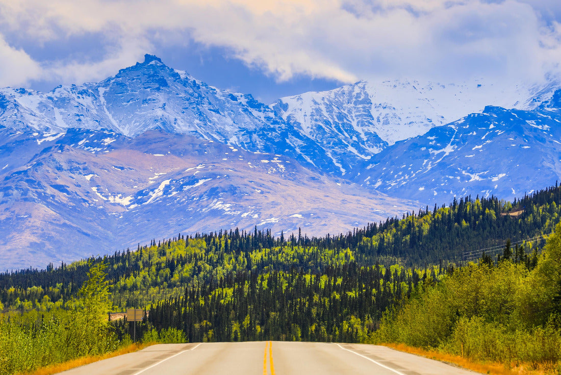 Drive on George Parks highway near Denali National Park and Preserve in Alaska. In the background the Alaska Range with clouds and forest is visible 2000pc Puzzle
