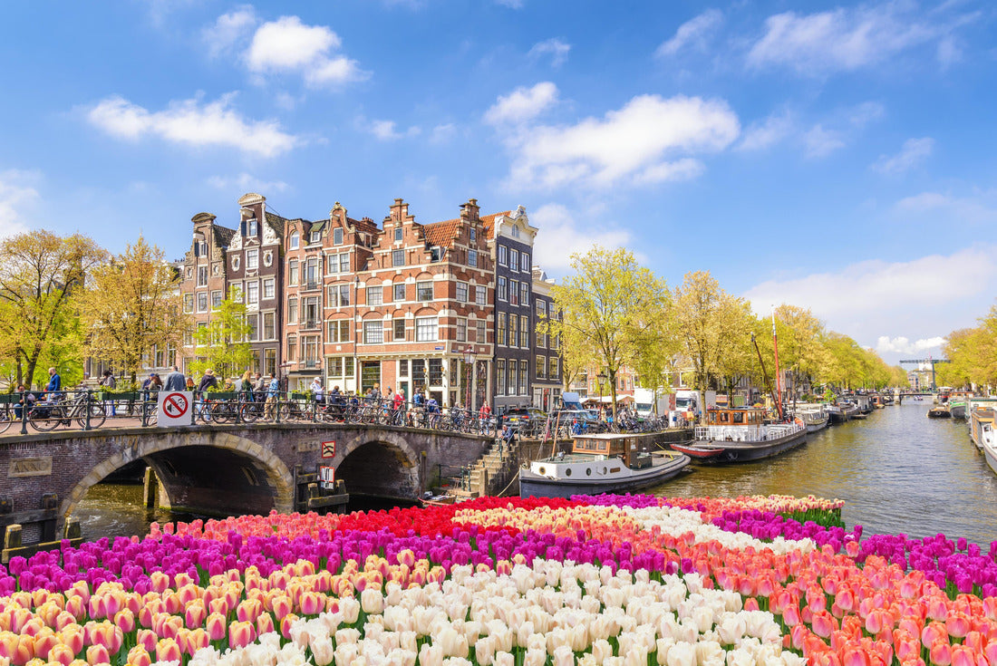 Amsterdam Netherlands, city skyline at the canal with spring tulips 2000pc Puzzle