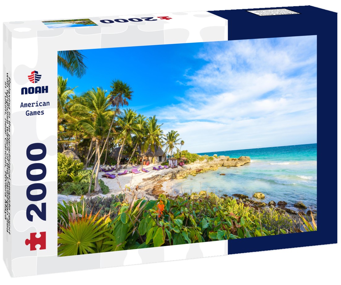 Relaxing in the paradisiacal seaside resort with turquoise waters of the Caribbean Sea in Tulum, near Cancun, Riviera Maya, tropical vacation destination, Mexico 2000pc Puzzle