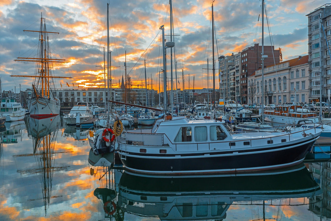 The marina and city center marina in Ostend at sunset, West Flanders, Belgium, reflecting the watercraft 2000pc Puzzle