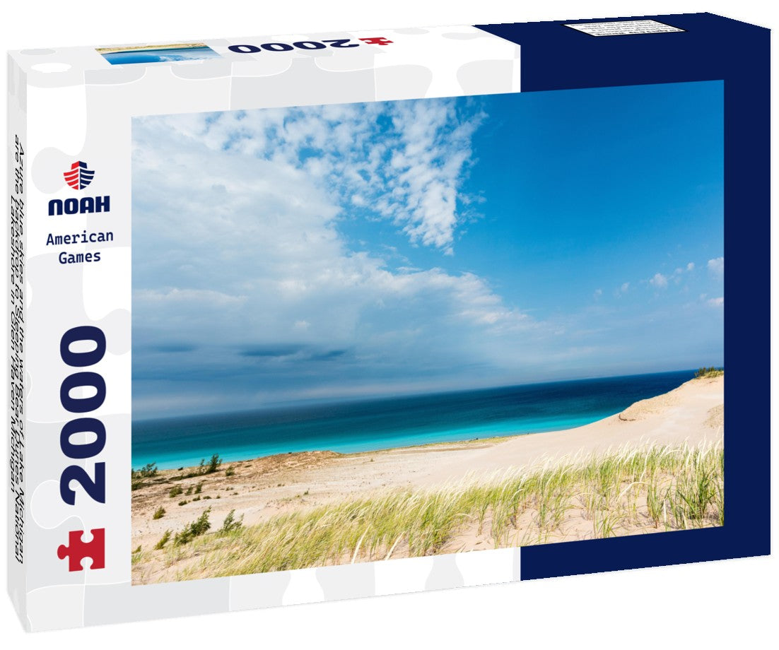 Azure blue skies and the waters of Lake Michigan are the backdrop to Sleeping Bear Dunes National Lakeshore in Glen Haven Michigan 2000pc Puzzle