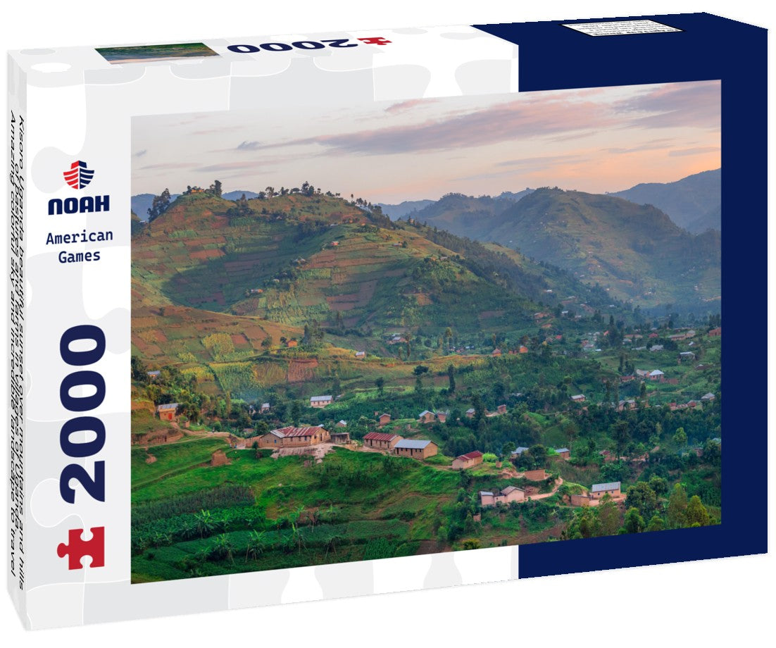 Kisoro Uganda beautiful sunset over mountains and hills of pastures and farms in villages of Uganda. Amazing colorful sky and incredible landscape to travel and admire the beauty of nature in Africa 2000pc Puzzle