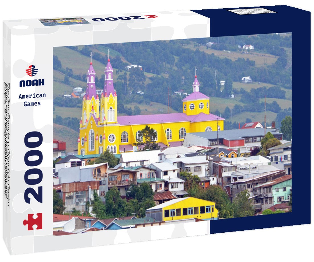 The San Francisco Church in Castro, Chile, painted in bright yellow and purple, is a magnificent landmark 2000pc Puzzle