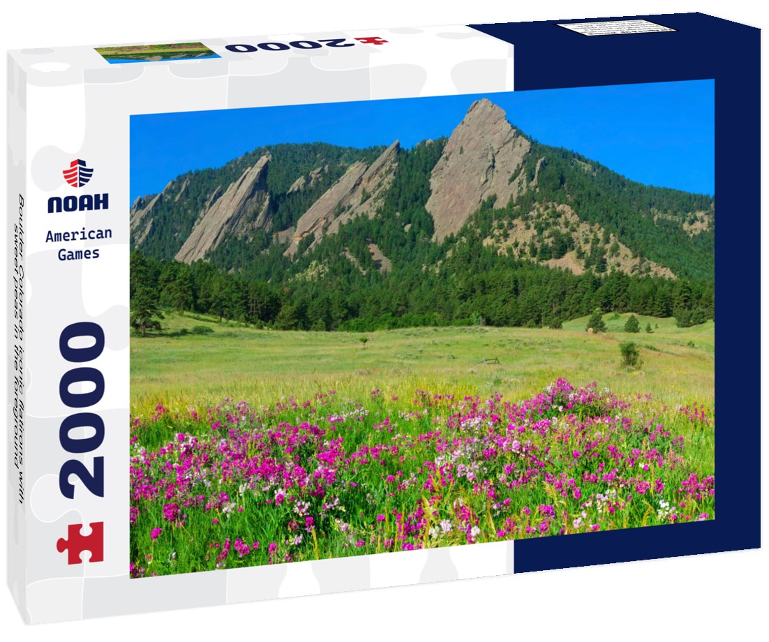 Boulder Colorado iconic flatirons with sweet peas in the foreground 2000pc Puzzle