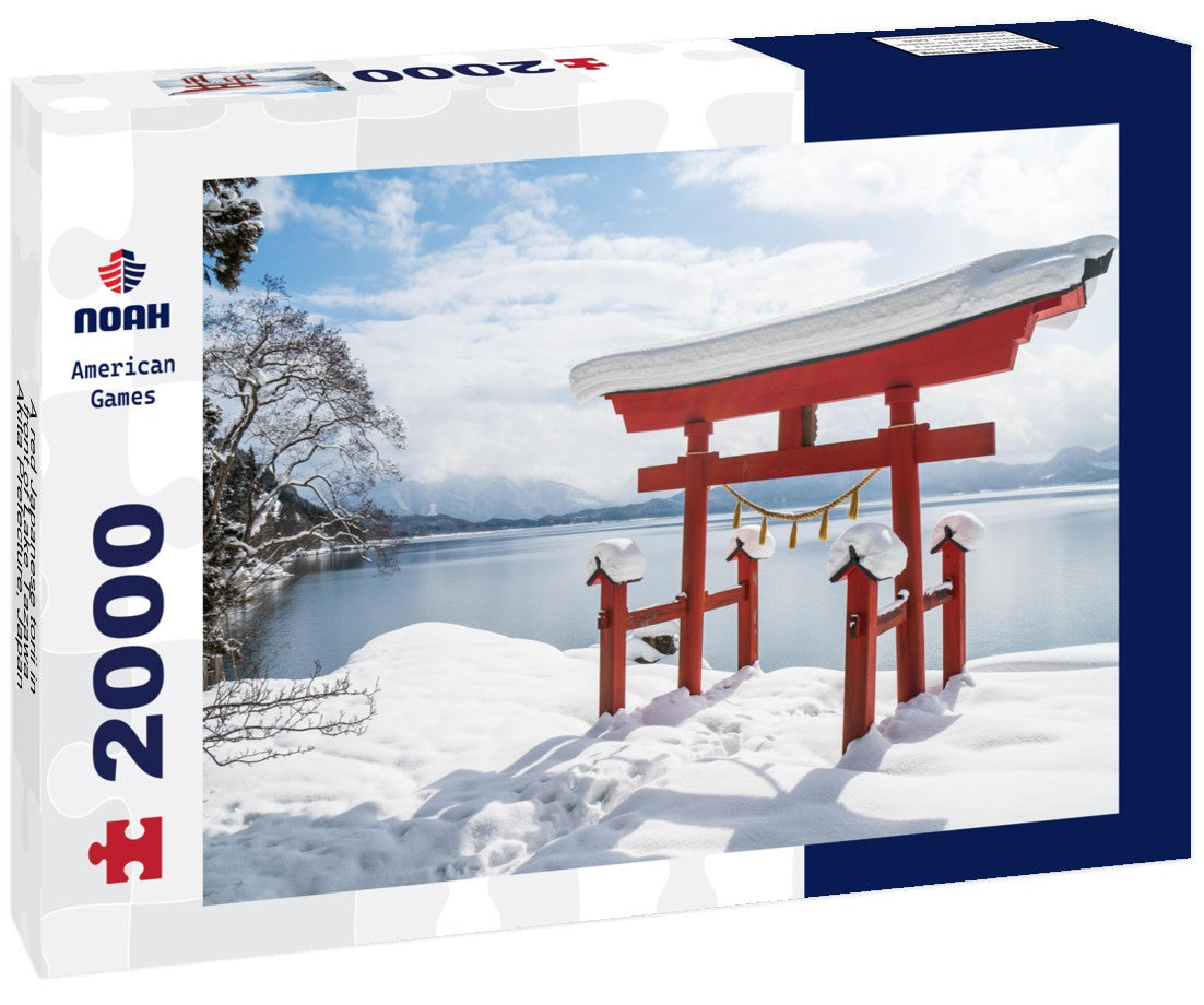 A red Japanese torii in front of Lake Tazawa, Akita Prefecture, Japan 2000pc Puzzle