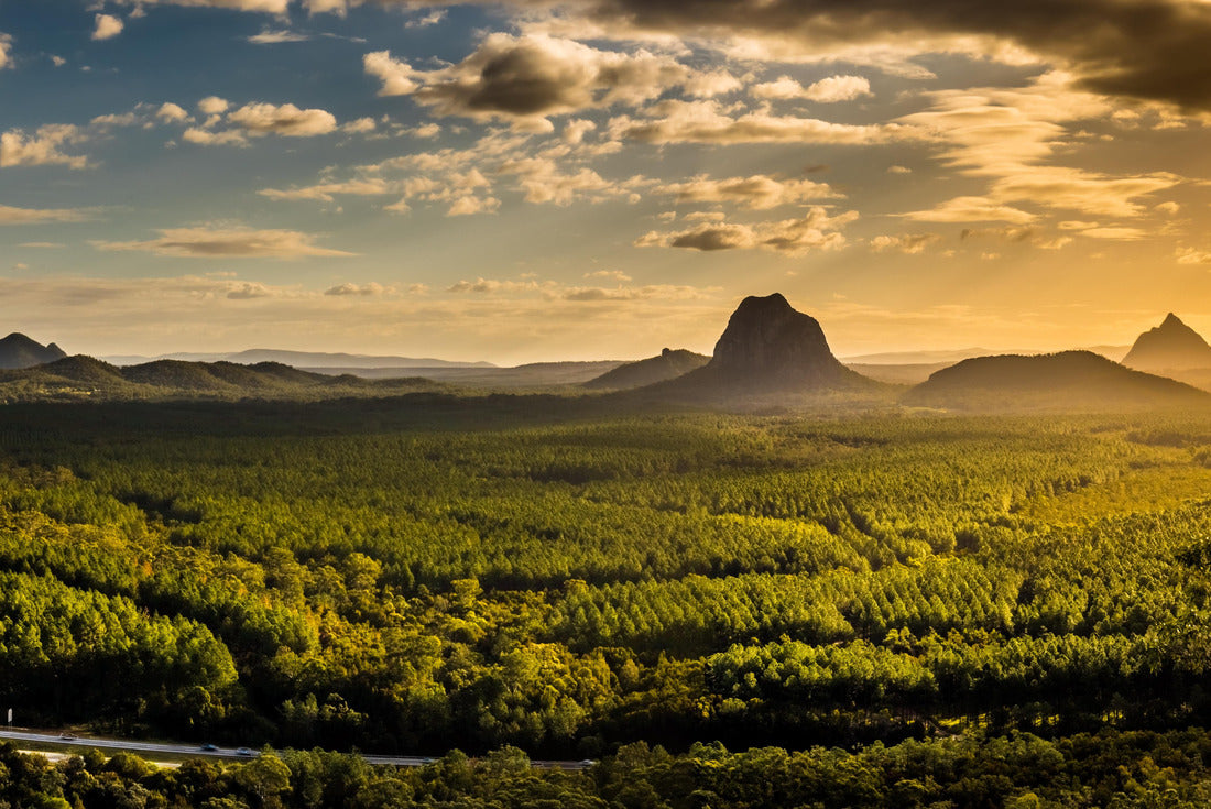 Glass House Mountains at sunset visible from Wild Horse Mountain Lookout, Australia 2000pc Puzzle