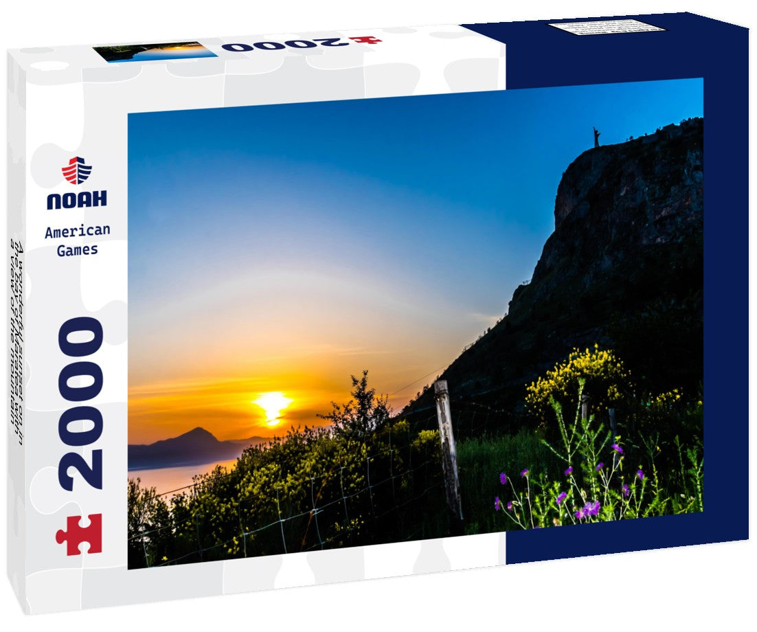 A wonderful sunset on in the bay of Maratea with a view of the mountain San Biagio in June 2000pc Puzzle